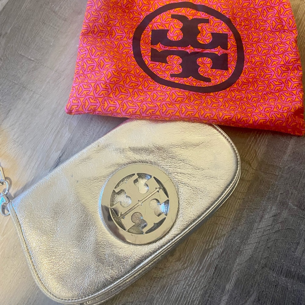 Authentic Silver Tory Burch Cross Body Bag
